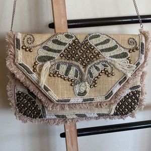 Lulus Catch My Eye Cream Beaded Clutch / Boho / Used Once